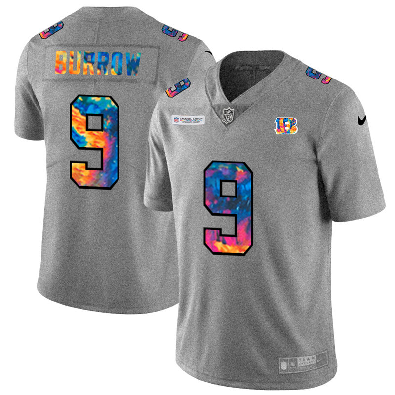 NFL Cincinnati Bengals #9 Joe Burrow Men Nike MultiColor 2020  Crucial Catch  Jersey Grey->indianapolis colts->NFL Jersey